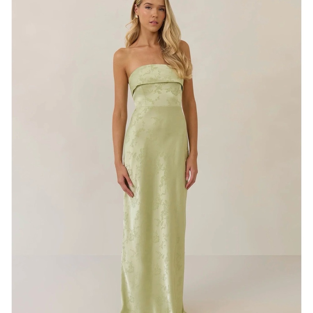 Park & Fifth Strapless Pistachio Green Jacquard Dress